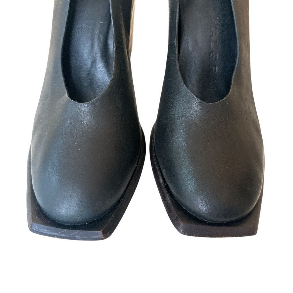 WAL & PAI Leather Black Square Toe Slip Heels - Picture 2 of 9
